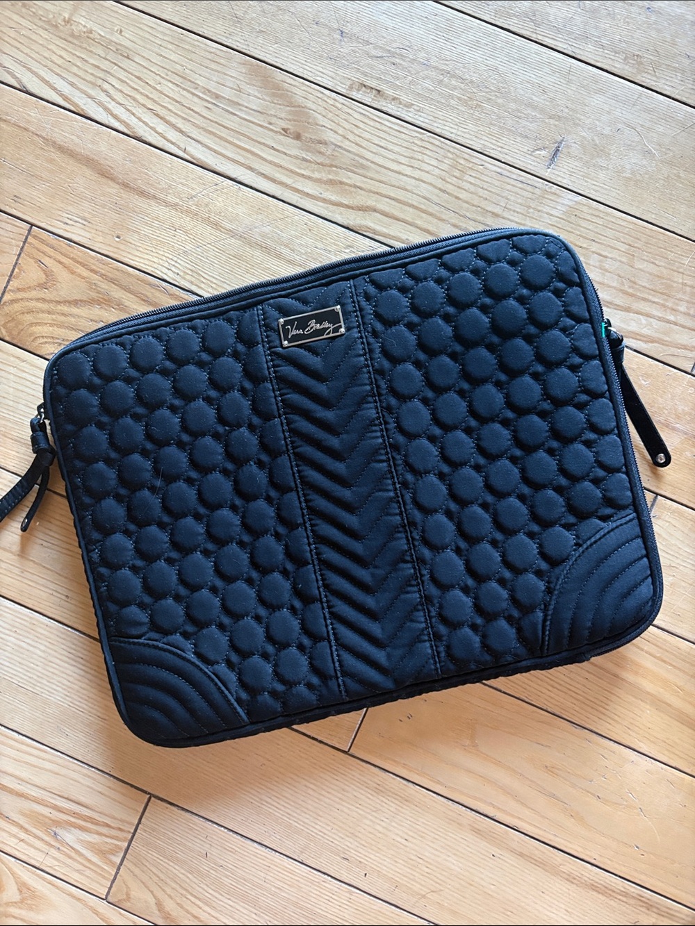 Vera Bradley Black Quilted Neoprene Laptop Sleeve with Wrist Strap
